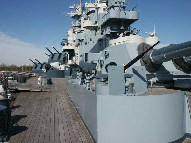 Royalty Free Picture of Battleship North Carolina's  20mm Machine Gun on Port Quarter Deck